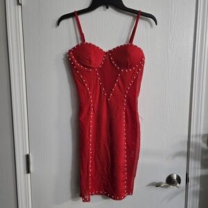 Women's Pearls Sheer Mesh Wrap Sleeveless Mini Bodycon Dress Party